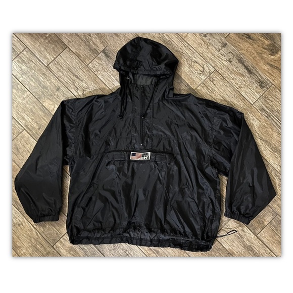 Avirex USA Vintage Nylon 1/2 Zip Pullover Hoodie Wind Rain Jacket Adult 4X Black - Picture 2 of 8